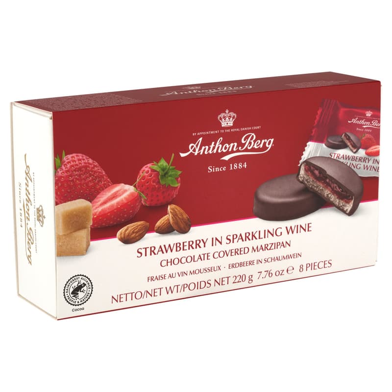 Anthon Berg F&M Chocolate with marzipan and strawberry filling in champagne