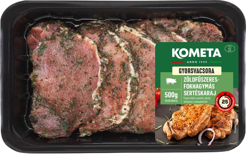 Quick Dinner with garlic marinated loin without bone, sliced