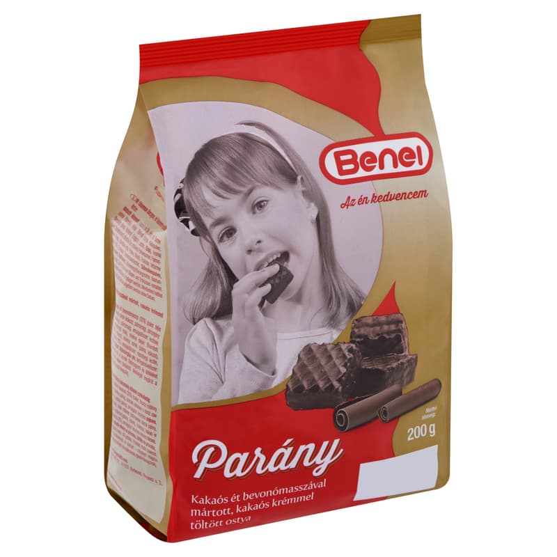 Benei A wafer filled with cocoa cream dipped in a tiny cocoa food coating