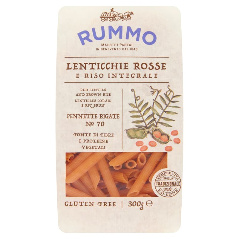 Rummo Pennette Rigate dry pasta from red lentils and brown rice