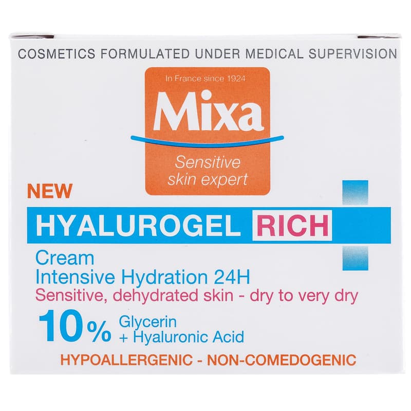 Mixa Hyalurogel Rich Intensive Moisturizing Face Cream with Hyaluronic Acid for Sensitive and Dehydrated Skin