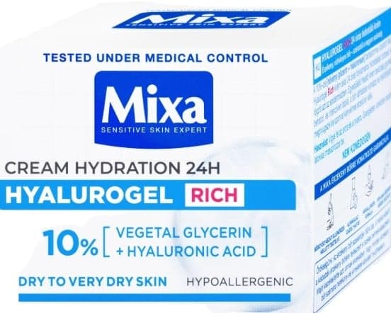 Mixa Hyalurogel Rich Intensive Moisturizing Face Cream with Hyaluronic Acid for Sensitive and Dehydrated Skin