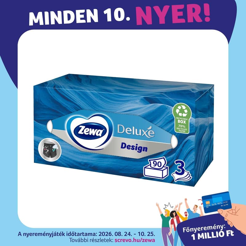Zewa Deluxe Limited Edition dobozos illatmentes papír zsebkendő 3 rétegű
