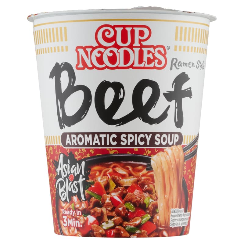 Nissin Cup Noodles instant noodle soup with beef seasoning