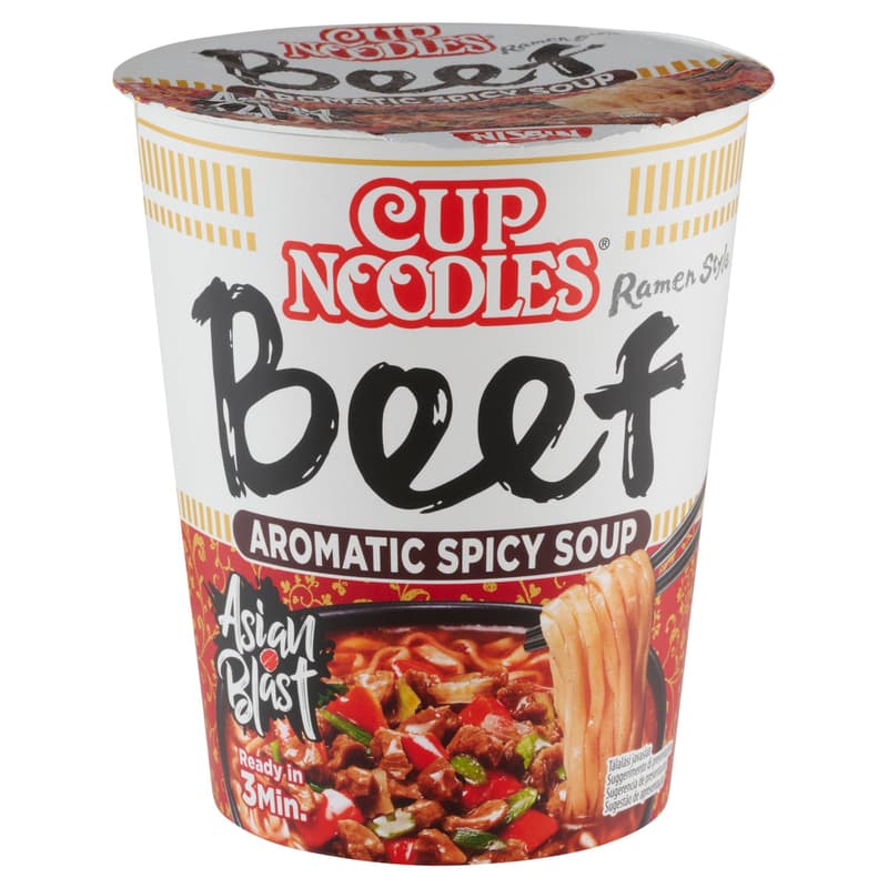 Nissin Cup Noodles instant noodle soup with beef seasoning