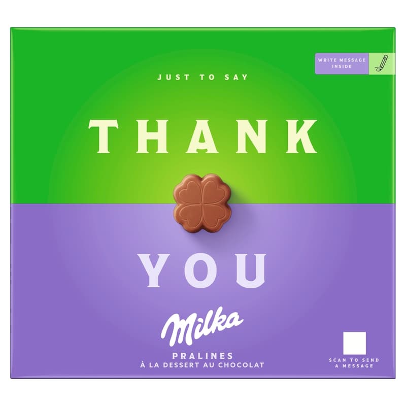 Milka Thank You alpesi tejcsokoládé praliné kakaós krémtöltelékkel