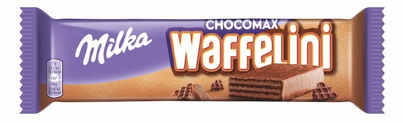 Milka Waffelini Chocomax waffle filled with cocoa cream dipped in alpine milk chocolate