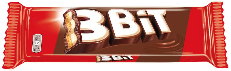 Slice of biscuit coated with 3Bit milk chocolate with milk filling