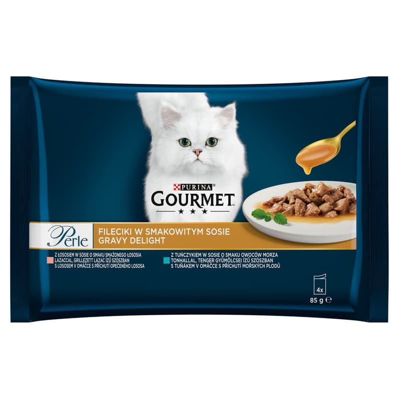 Gourmet Perle Gravy Delight With Salmon/Tuna Complete Pet Food for Adult Cats 4 x 85 g