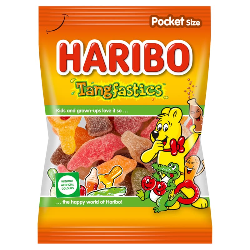 Tangfastics savanyú gyümölcsízű gumicukorka részben kóla ízesítéssel