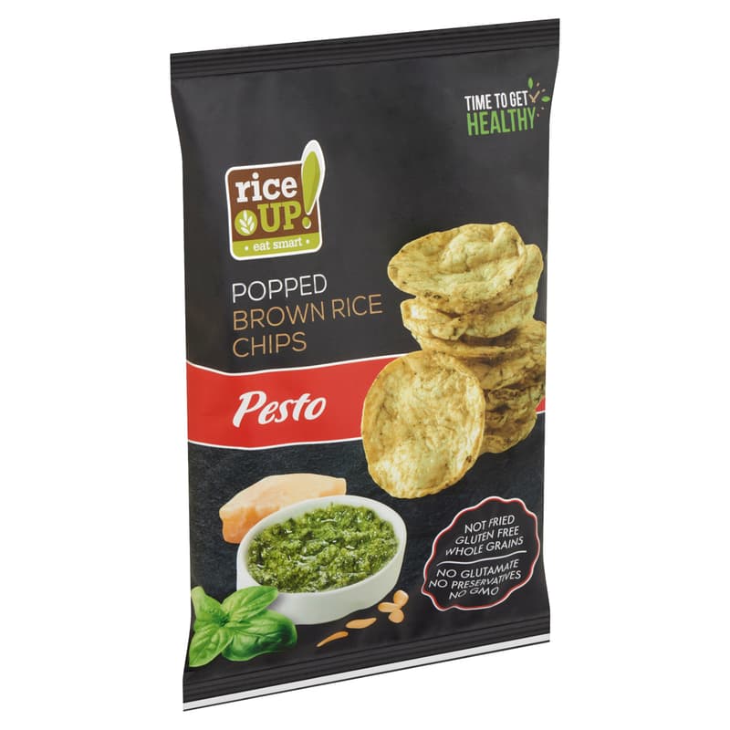 RiceUp! Eat Smart wholemeal brown rice chips with pesto flavor