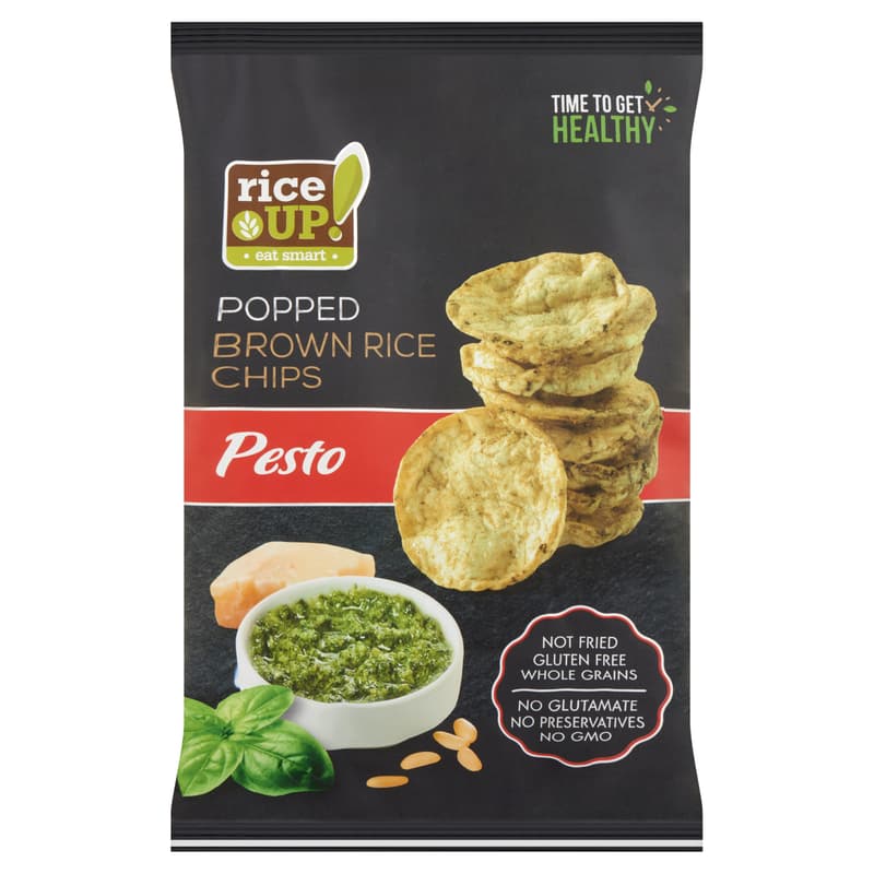 RiceUp! Eat Smart wholemeal brown rice chips with pesto flavor