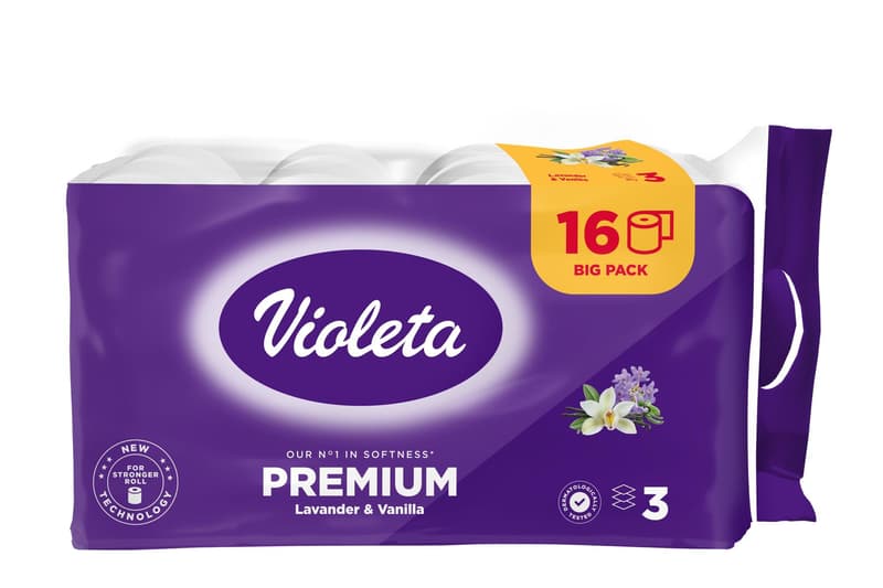 VIOLETA Prémium toalettpapír, 3 rétegű, 16 db – levendula-vanília illatú