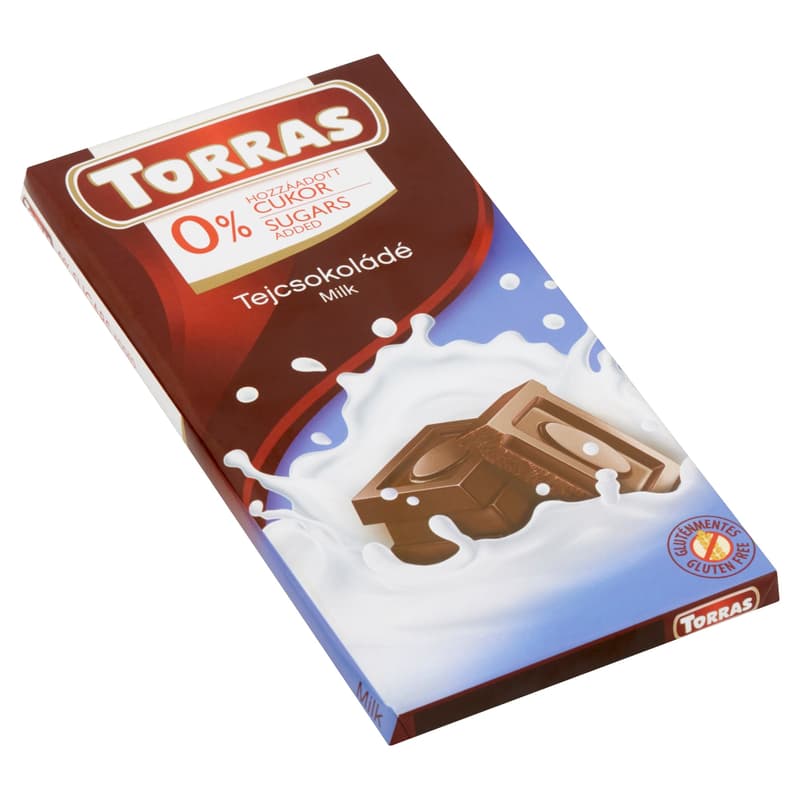 Crispy milk chocolate without added sugar, with sweetener