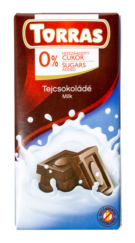 Crispy milk chocolate without added sugar, with sweetener