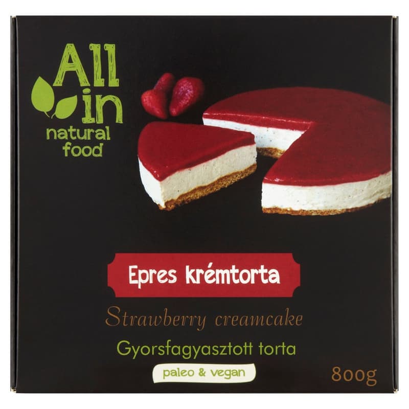All in Natural Food frozen strawberry cheesecake cake
