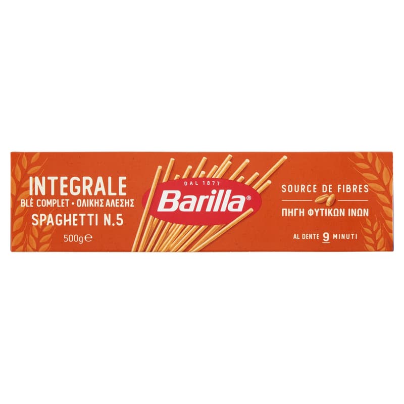 Barilla Integrale Spaghetti is a whole grain dry durum pasta