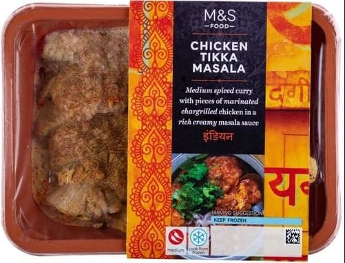Marks & Spencer Frozen Medium hot curry marinated grilled chicken in creamy tomato sauce