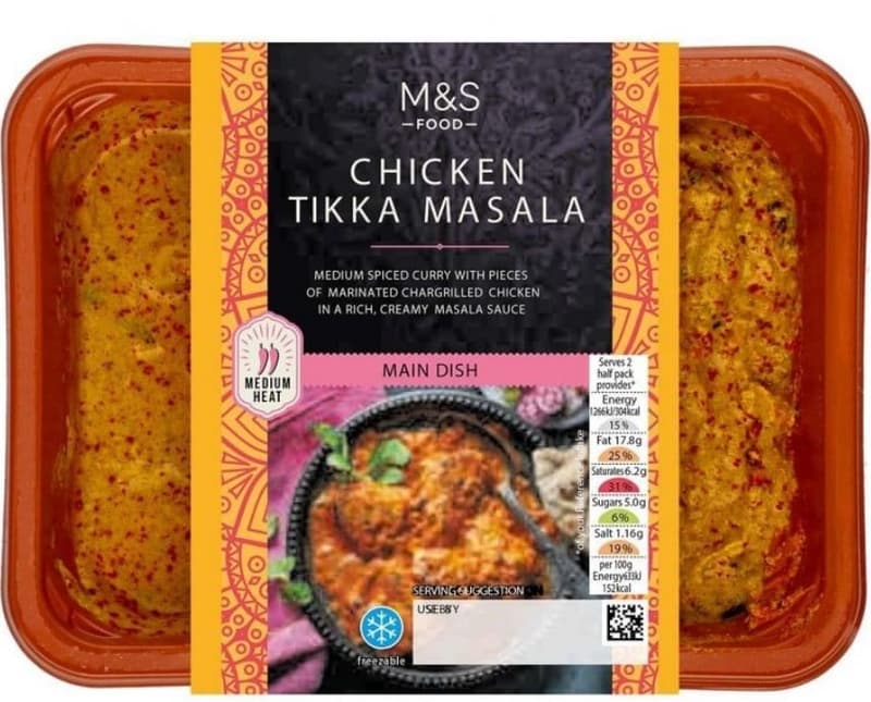 Marks & Spencer Frozen Medium hot curry marinated grilled chicken in creamy tomato sauce