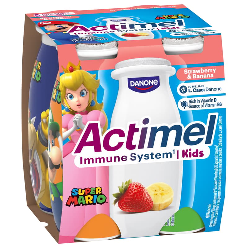 Actimel Kids Low Fat Live Cultured Strawberry-Banana Flavoured Yoghurt Drink (4x100 ml)