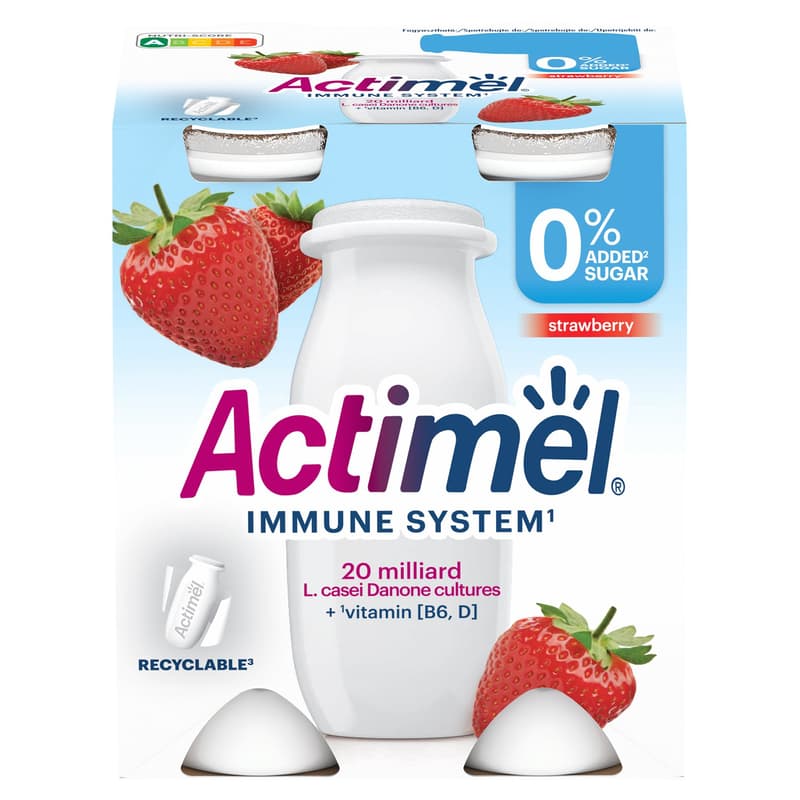 Actimel Strawberry Flavoured Yoghurt Drink with 0% Added Sugar (4x100 ml)