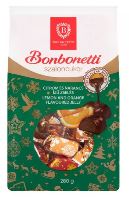 Bonbonetti Lemon and Orange Flavoured Jelly Christmas Pralines coated with Dark Chocolate 300g