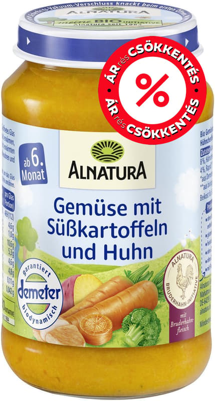 Alnatura BIO Zöldség és édesburgonya csirkével 6 hónapos kortól