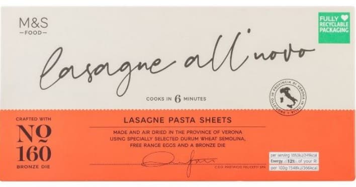 Marks & Spencer Lasagne Italian egg pasta