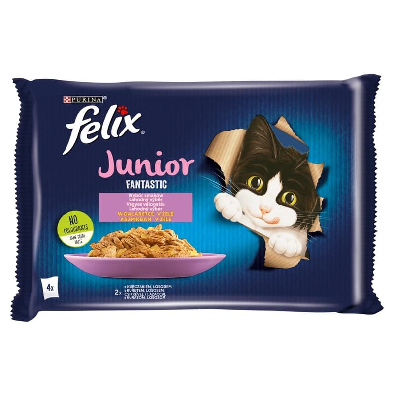 Felix Fantastic Junior Chicken/Salmon wet cat food in aspic