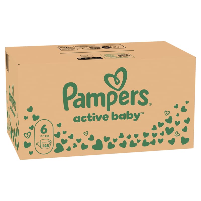 Pampers Active Baby Pelenka, Havi Pelenkacsomag, Méret: 6 (13-18 kg) 128 db