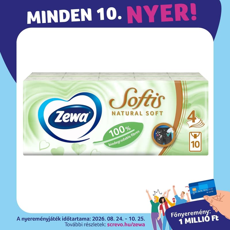 Zewa Softis Natural Soft papír zsebkendő 4 rétegű