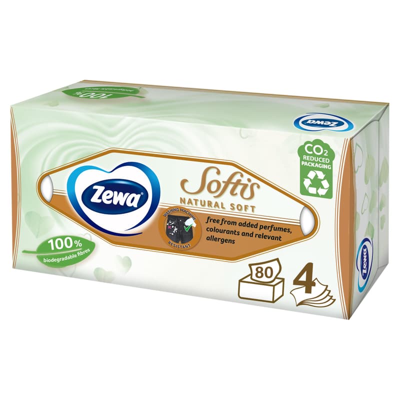 Zewa Softis Natural Soft illatmentes dobozos papír zsebkendő 4 rétegű
