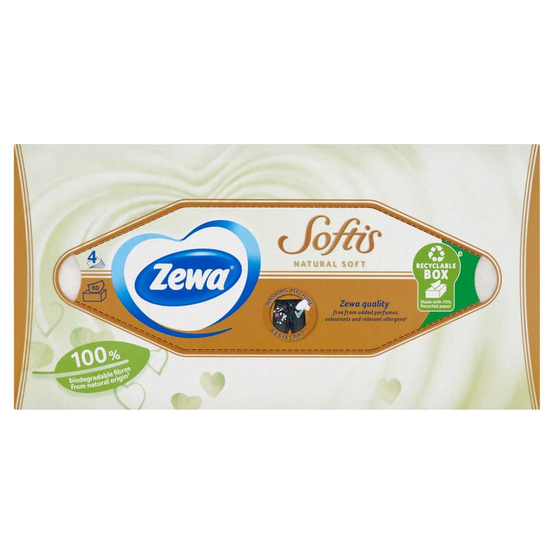 Zewa Softis Natural Soft illatmentes dobozos papír zsebkendő 4 rétegű