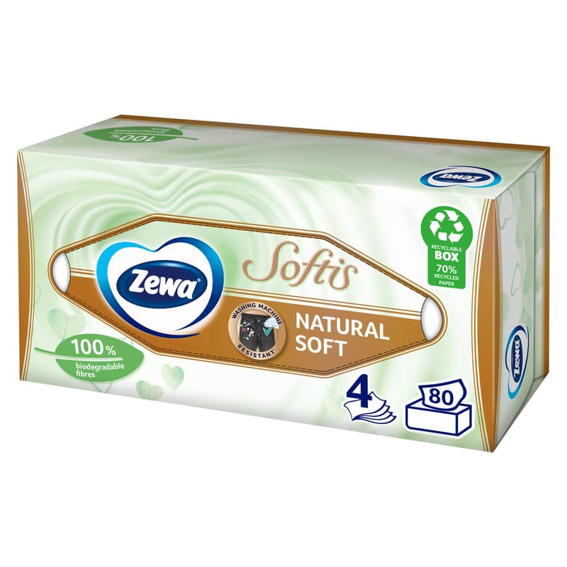 Zewa Softis Natural Soft illatmentes dobozos papír zsebkendő 4 rétegű
