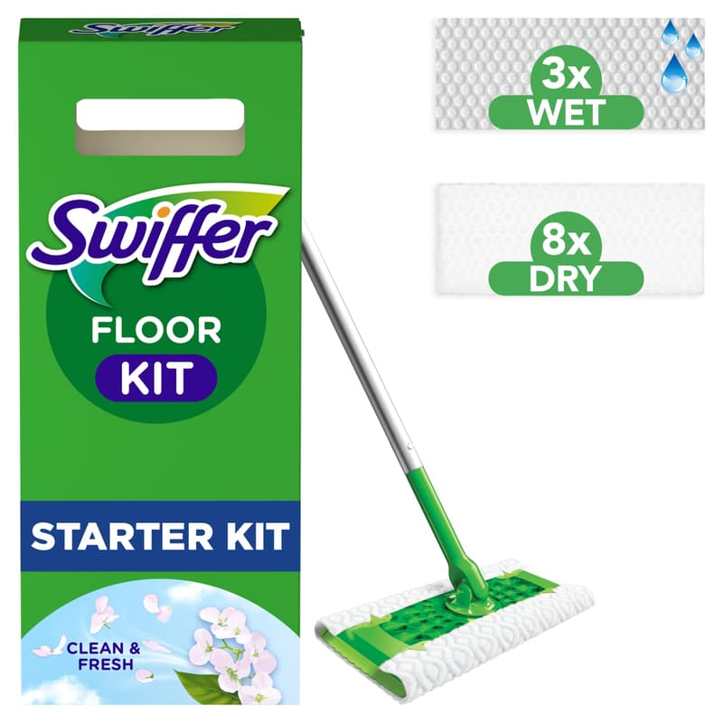 Swiffer Sweeper Száraz és Nedves Felmosó Kezdőkészlet, 1 db felmosó + 8 db száraz kendő + 3 db nedves kendő