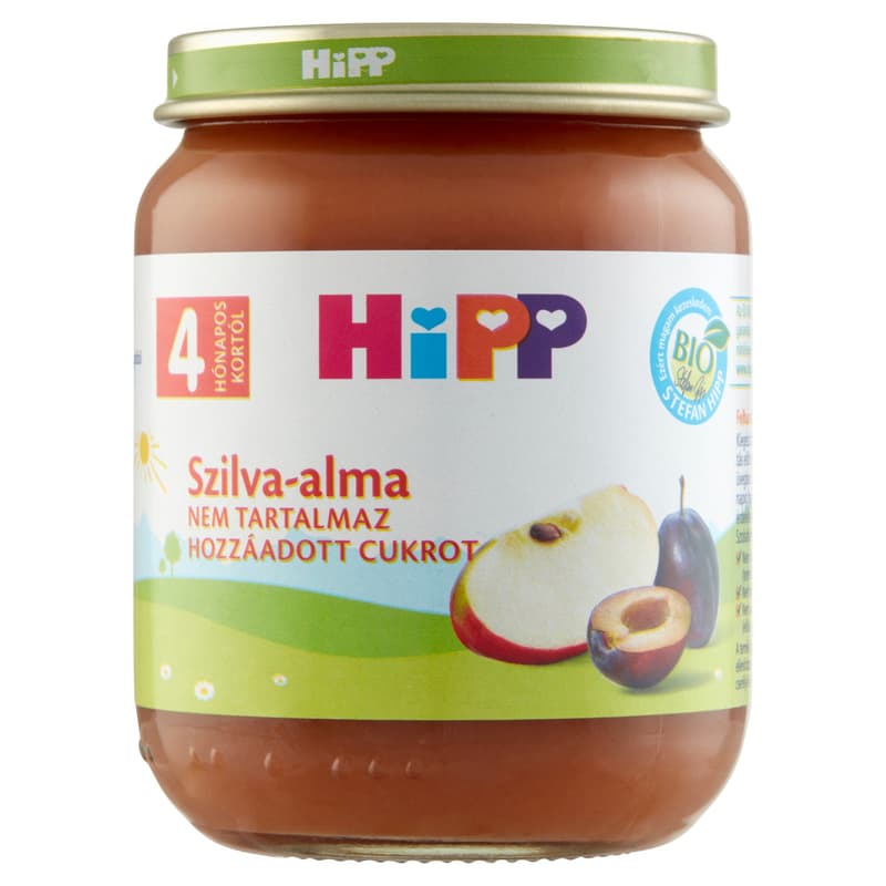 Hipp Bio Szilva-alma gyümölcskészítmény bébidesszert 4 hónapos kortól