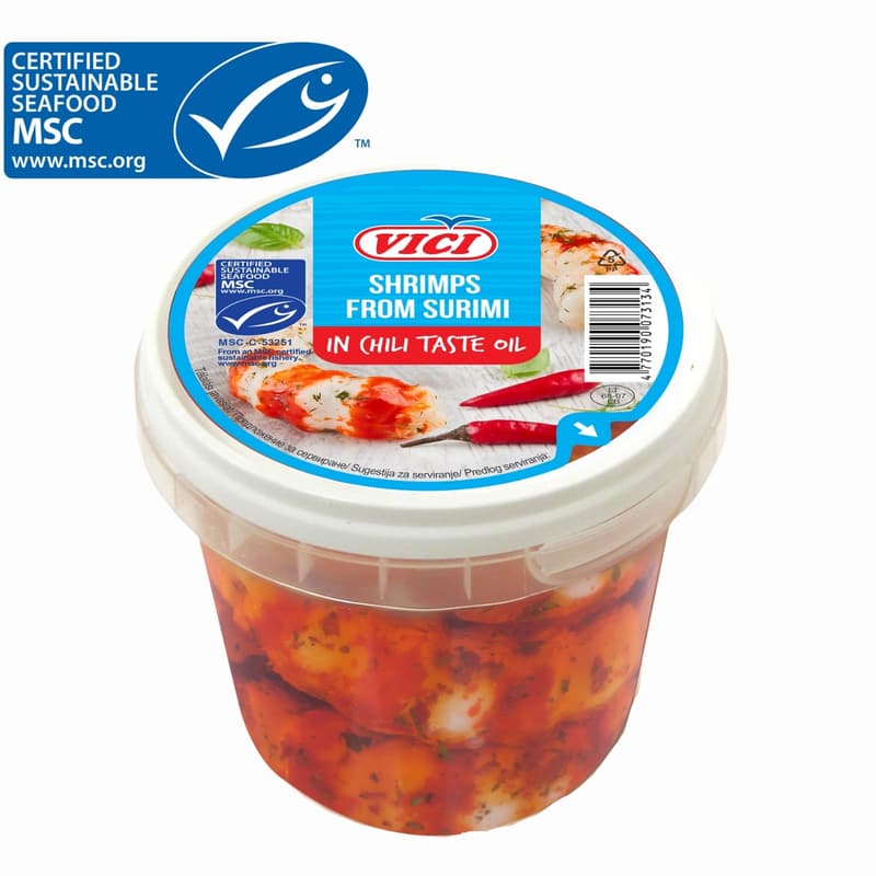 Giant surimi crayfish tail in chili oil, MSC