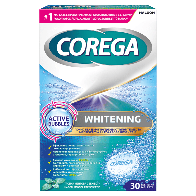 Corega Whitening műfogsortisztító tabletta 30 db