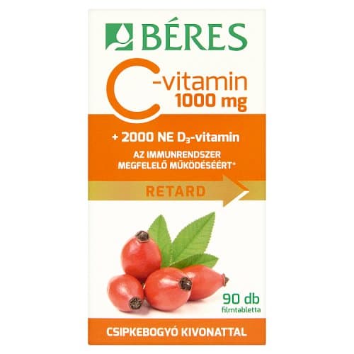 Berry vitamin C 1000 mg RETARD film-coated tablets with rosehip extract + 2000 IU vitamin D3 90x