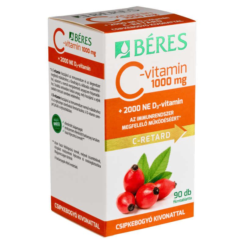Berry vitamin C 1000 mg RETARD film-coated tablets with rosehip extract + 2000 IU vitamin D3 90x