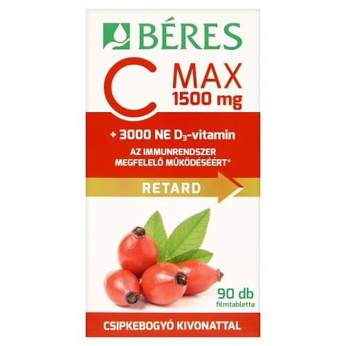Berries C MAX 1500mg Retard film-coated tablets with rosehip extract + 3000NE Vitamin D3 90pcs