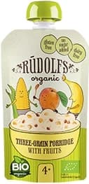 RUDOLFS ORGANIC Gyümölcsös kása 3 féle gabonával GLUTÉNMENTES BIO 4 hónapos kortól