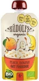 RUDOLFS ORGANIC Őszibarack- banán zabkása GLUTÉNMENTES BIO 4 hónapos kortól