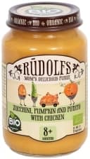 RUDOLFS ORGANIC Cukkini, sütőtök, burgonya püré csirkehússal BIO 8 hónapos kortól