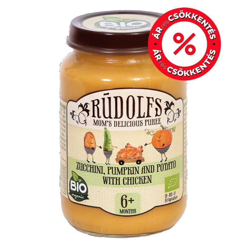RUDOLFS ORGANIC Cukkini, sütőtök, burgonya püré csirkehússal BIO 8 hónapos kortól