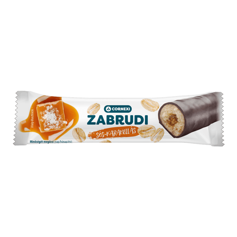 Cornexi zabrudi - sós- karamellás töltelékkel töltött zabrúd, kakaós bevonattal