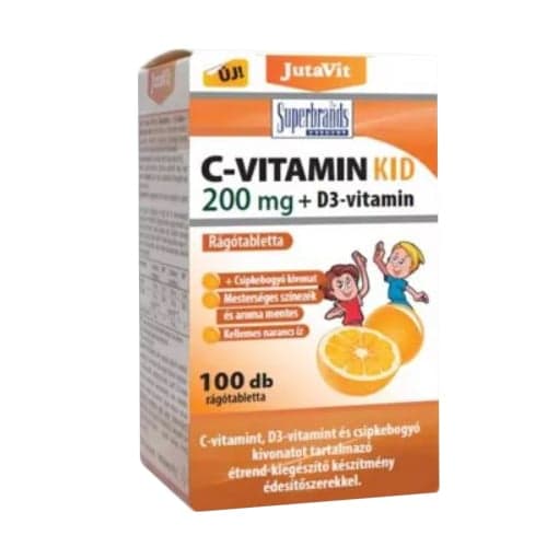 JutaVit Vitamin C KID 200 mg+D3 orange flavoured chewable tablet 100x