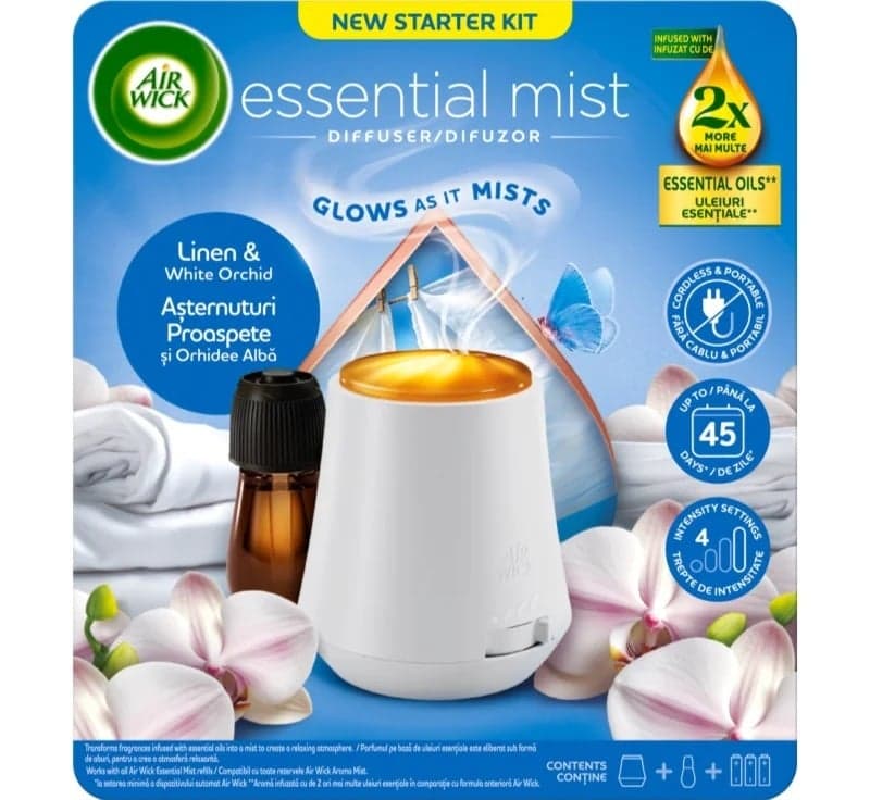 Air Wick Aroma Diffúzor készülék, Pamut és fehér orchidea illat, 20ml