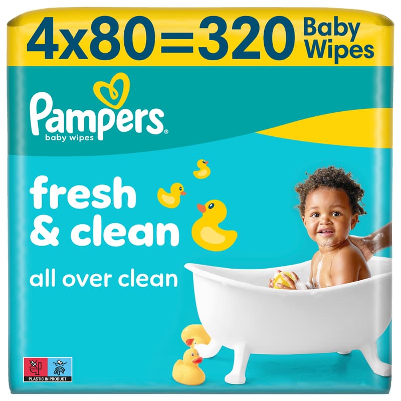 Pampers Fresh Clean Baby Nedves Törlőkendő, 4x80 db, 320 db