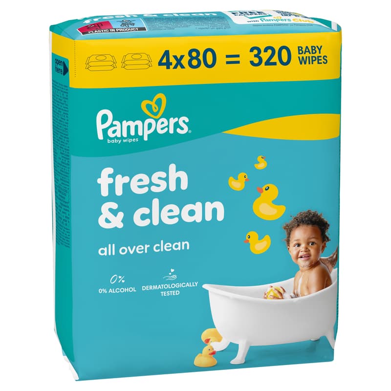 Pampers Fresh Clean Baby Nedves Törlőkendő, 4x80 db, 320 db